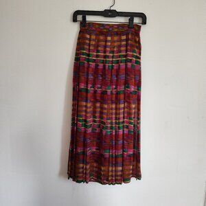 Ladies Petite SZ 2P Ellen Tracy Rust/Green Stripe Silk Skirt